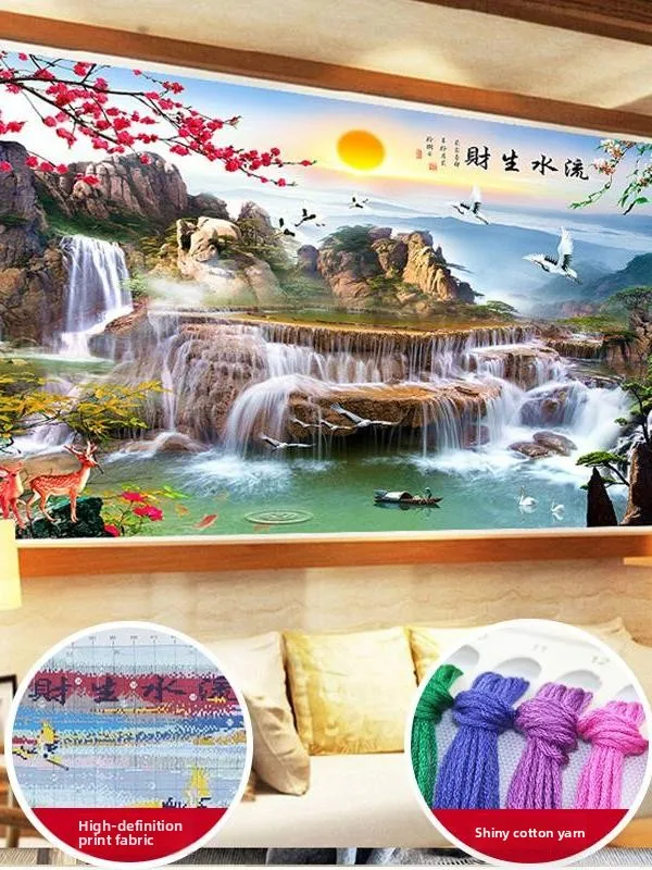 

Новая вышивка крестом MonaLisa 2026: Картина «Сокровищница богатства» с горным и водным пейзажем для гостиной, хлопковая ткань