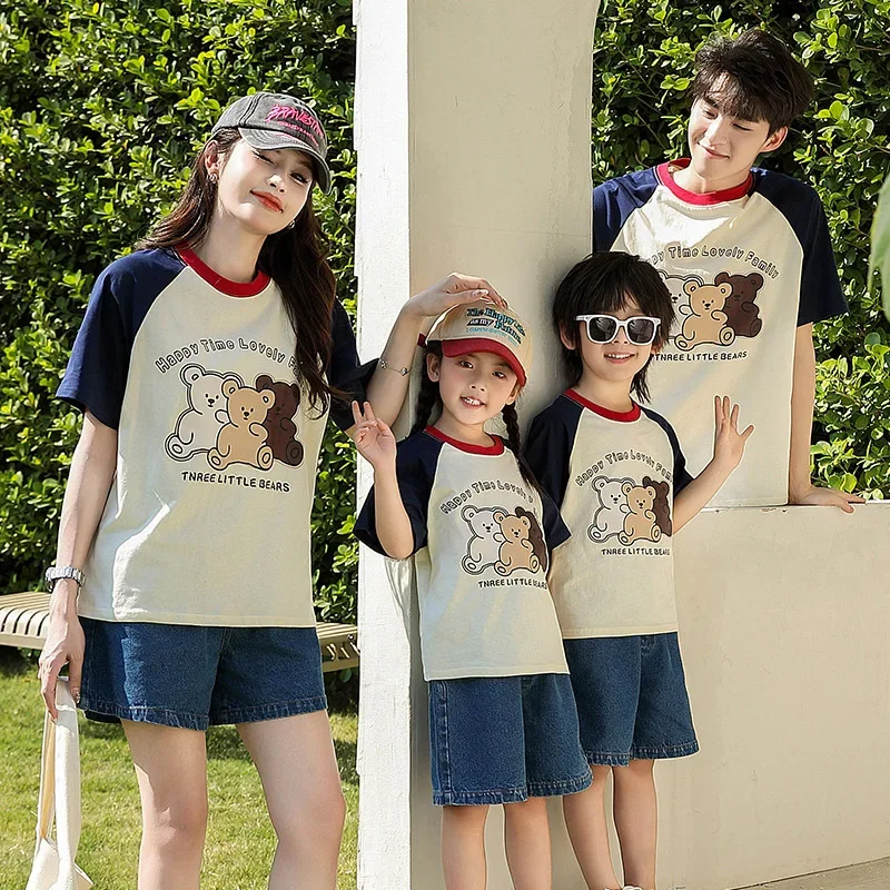 

Family Matching T-Shirts Cartoon Print Parent-Child Cotton Short Sleeve Tops for Father Mother Daughter Son Baby Couple Outfits