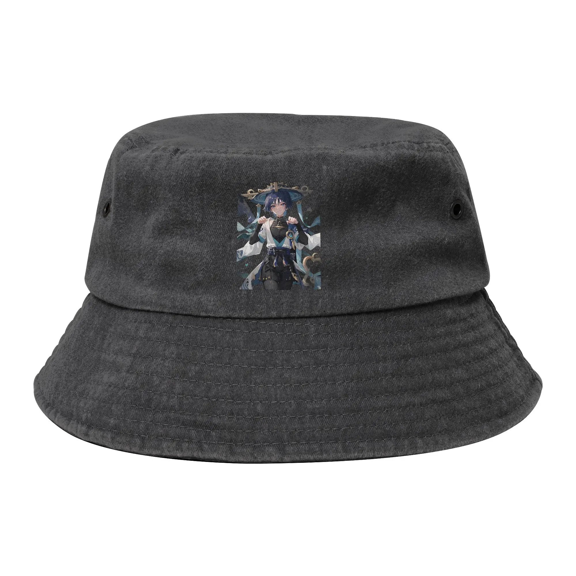 Spring Wanderer cat Neko Cat Long Bucket Hats Unisex Distressed Denim Hot Sun Hats Genshin Impact Bob Fishing Fisherman Hat