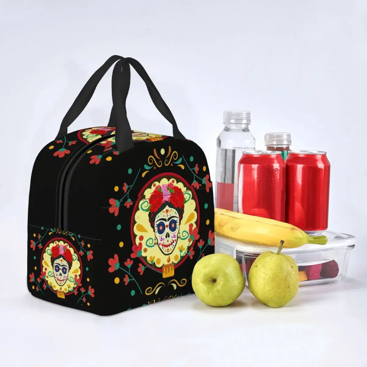 Frida Skull Day Of Dead Insulated Lunch Tote Bag for Women Mexican Flowers Catrina Resuable Thermal Cooler Bento Box School