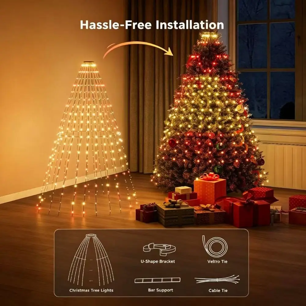400 LEDs Christmas Tree Lights RGBIC Bluetooth App Control RGB IC Christmas Lights Music Sync DIY Light Show Star-Shaped Lights