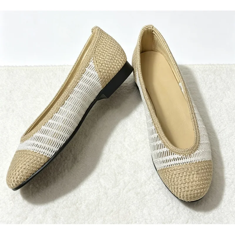 New Lafayette Grass Woven Women'S Leather Flat Shoes Fashionable Custom Designer Breathable Women'S Shoes Low-Heeled Shoes