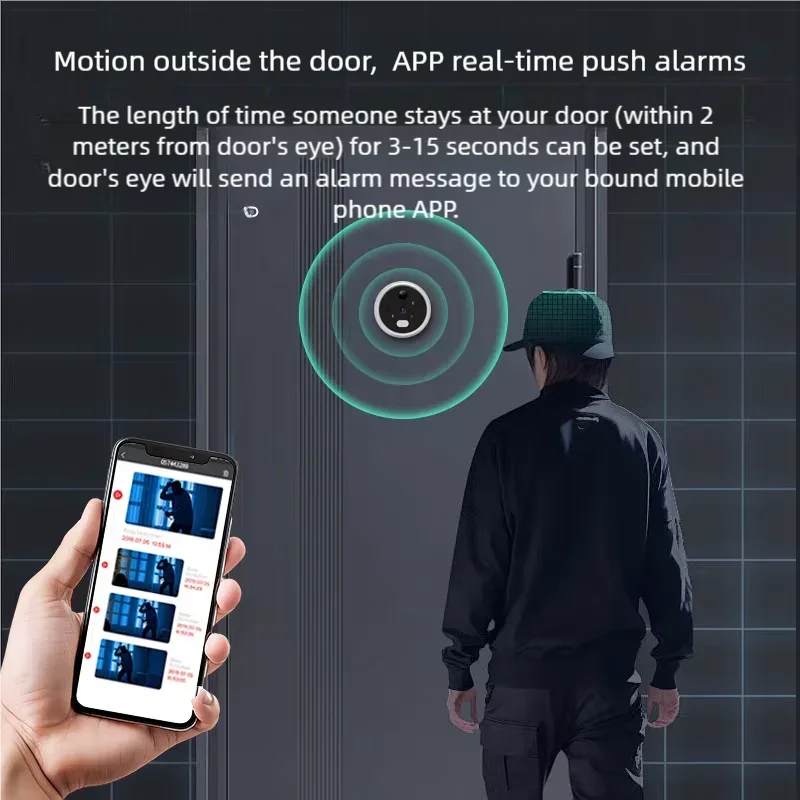 Yuezhe WiFi Smart Doorbell Peephole Camera with ICam365 APP 2000mAh All-day Video  Wireless 3MP Video Intercom Digital Door Eye