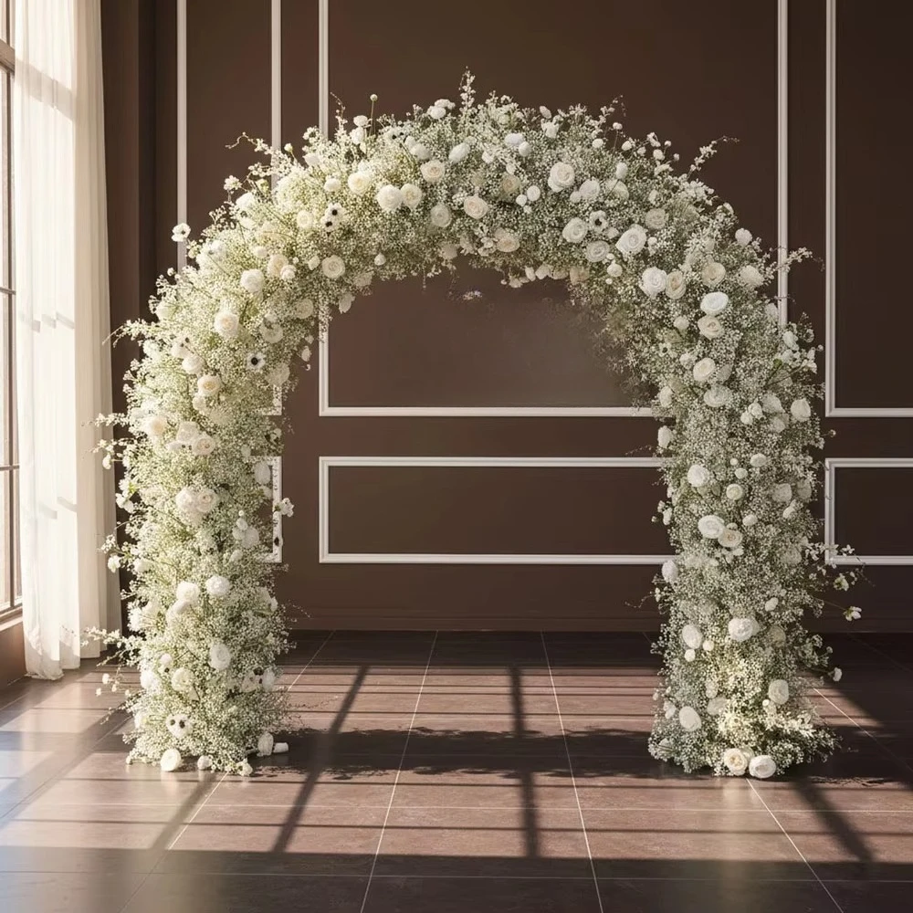 

Искусственные белые розы и гортензии для украшения свадебной арки, металлическая арка с цветочным декором, свадебный фон, украшение для свадьбы
