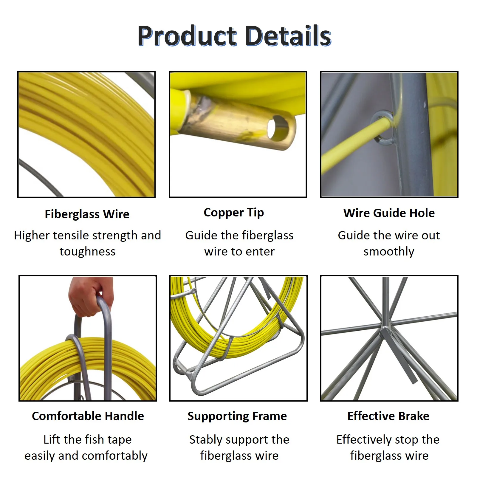 8mm Fish Tape Continuous Fiberglass Wire Cable Running Rod Duct Rodder Fishtape Puller with Brake 100m/328ft Length