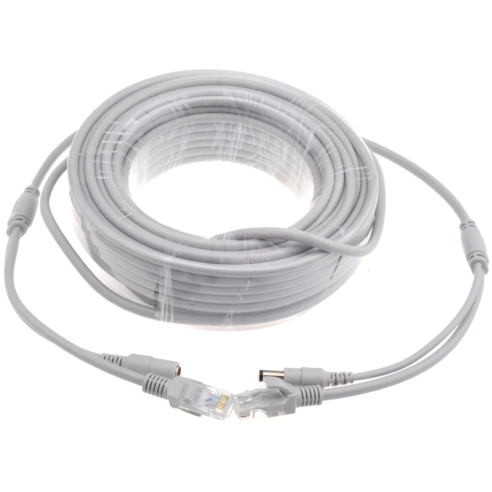 5M/10M/15M/20M/30M Optionales graues CAT5/CAT-5e Ethernet-Kabel RJ45 + DC-Strom-CCTV-Netzwerk-LAN-Kabel für System-IP-Kameras