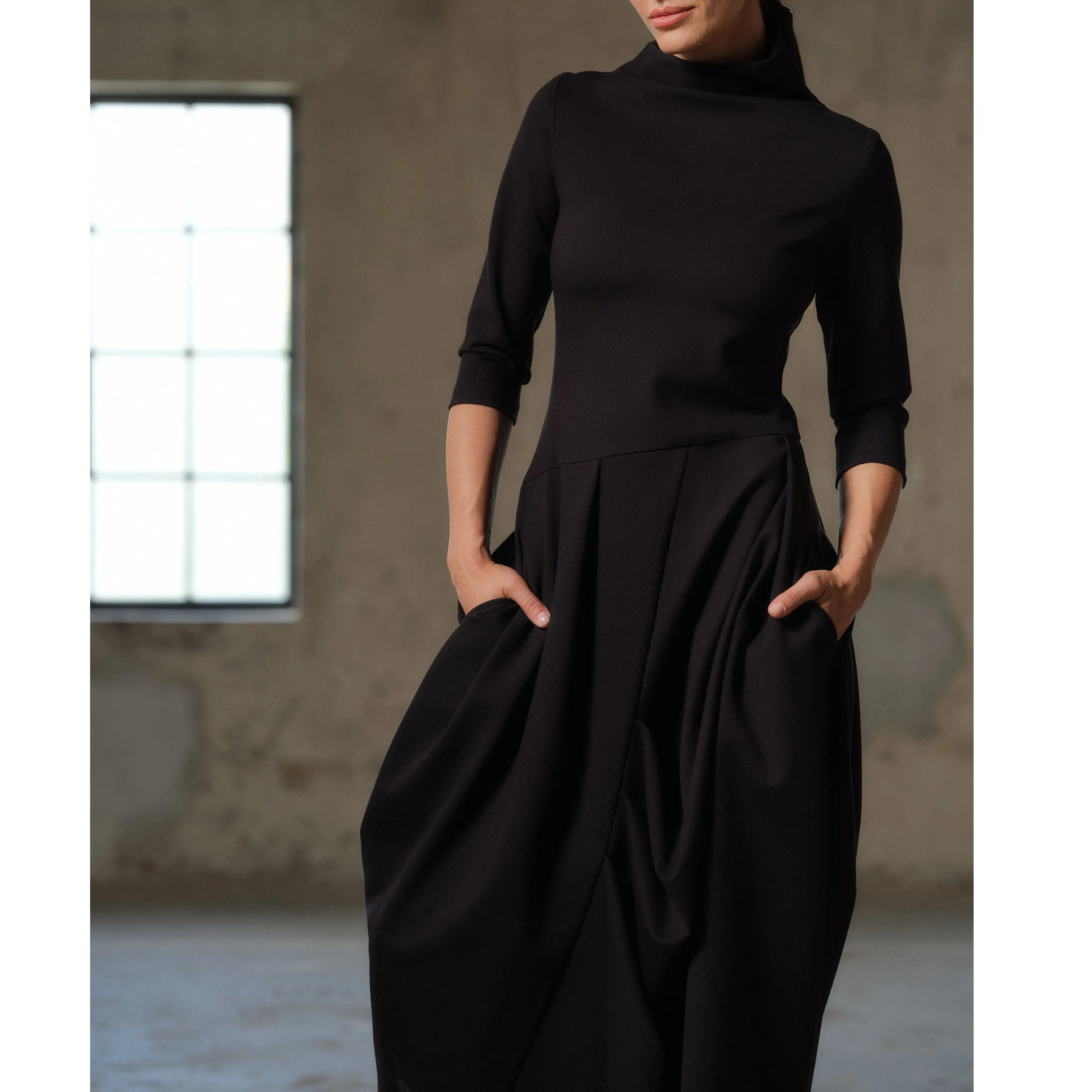 Black Streewear dress, Avant garde dress, Extravagant Long Dress, Slow fashion, Capsule wardrobe, Sustainable clothes