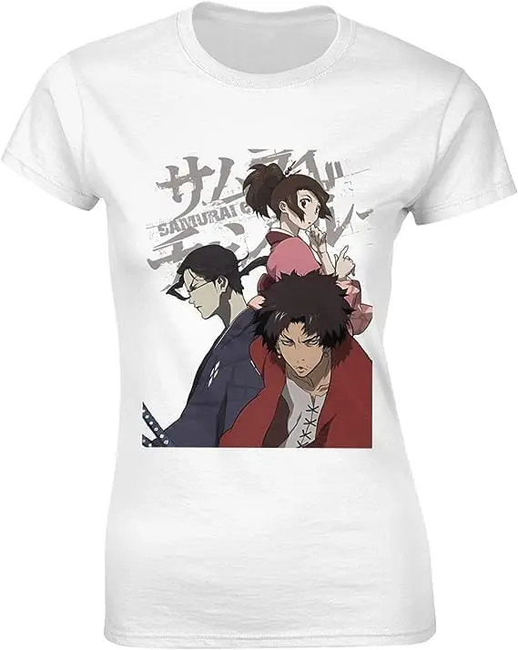 Samurai Anime Champloo Shirt Women's Fashion Short Sleeve Cotton T Shirts Quick Dry Pattern Custom Tee Tops Black