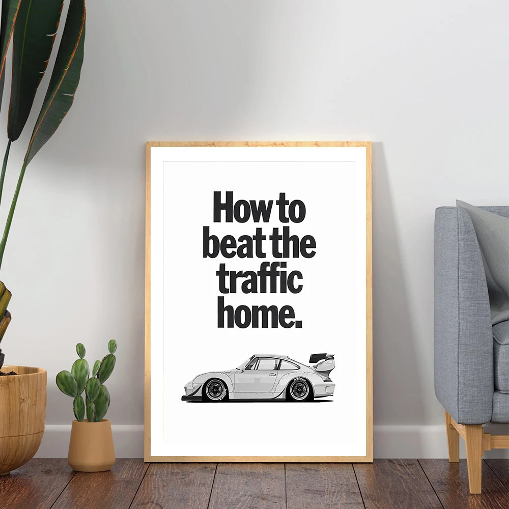 How To Beat The Traffic Home Canvas Print Painting, Classic Vintage Car Poster, Minimalist Wall Art, Home Room Decor Cuadros