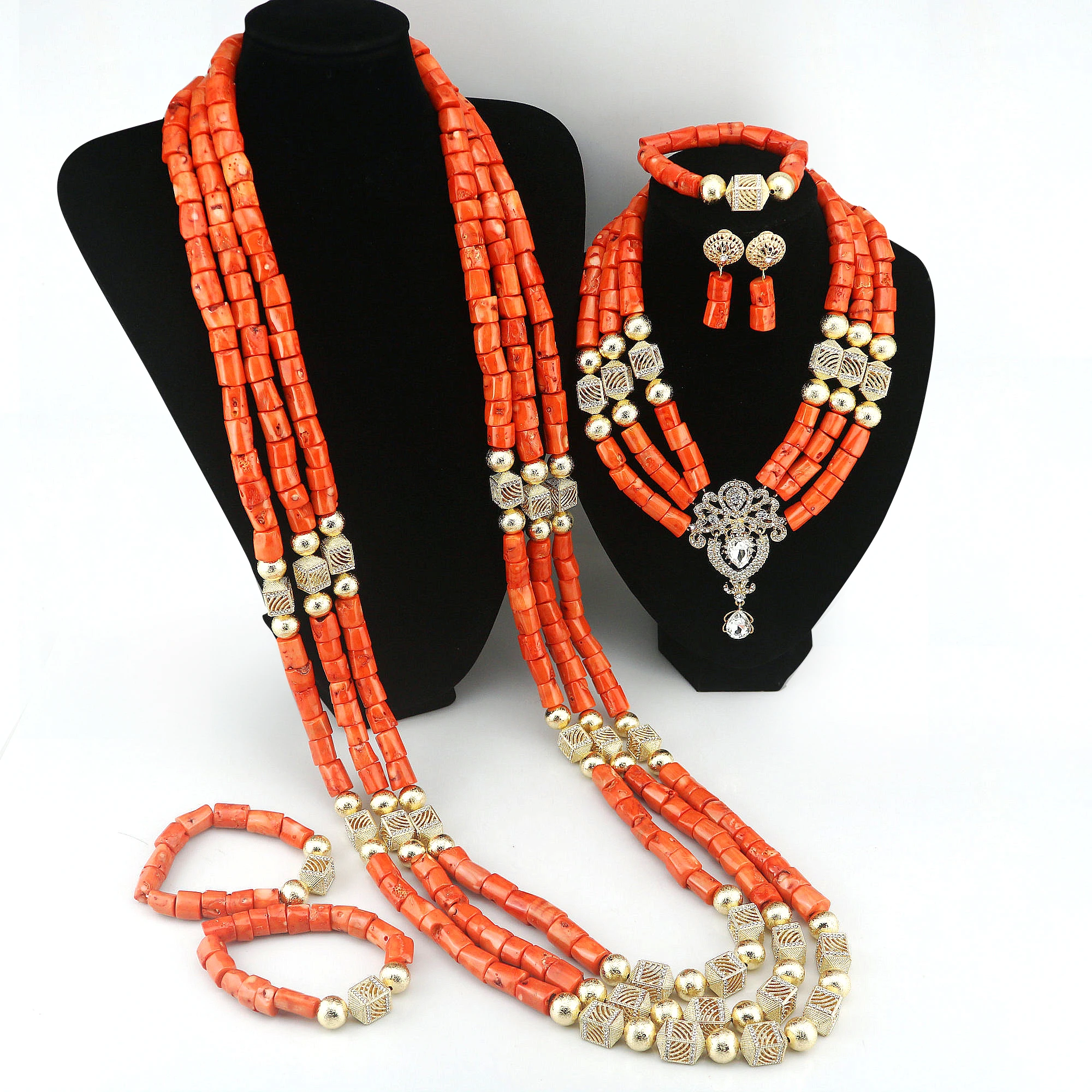 

Latest New Couple Coral Beads Sale Jewelry Set Nigerian Wedding African Bridal Groom Jewelry Sets Z8657,1.5