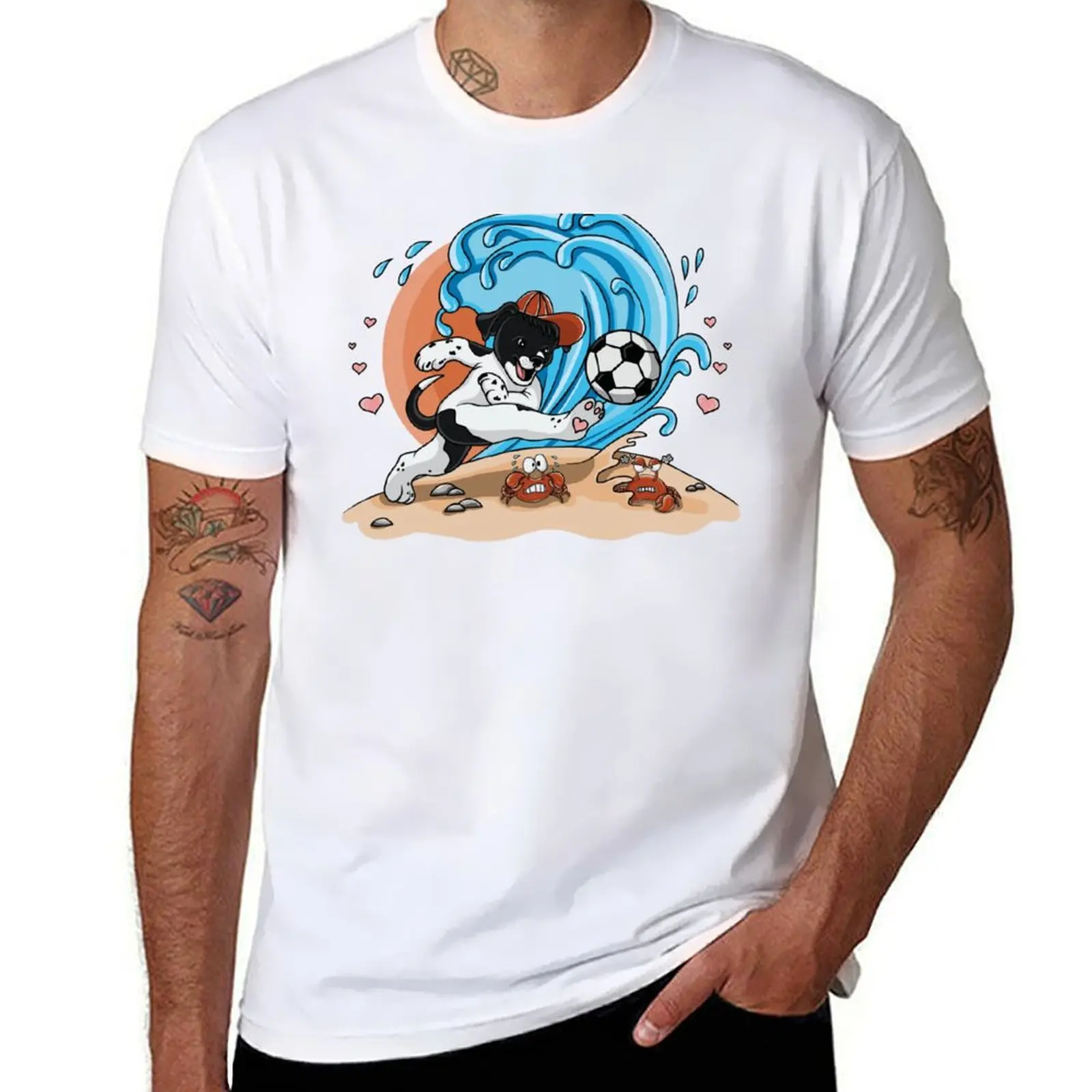 

Dogs on summer vacation, beach and football T-Shirt t shirt man cotton t shirt for man 100 percent cotton T-Shirt