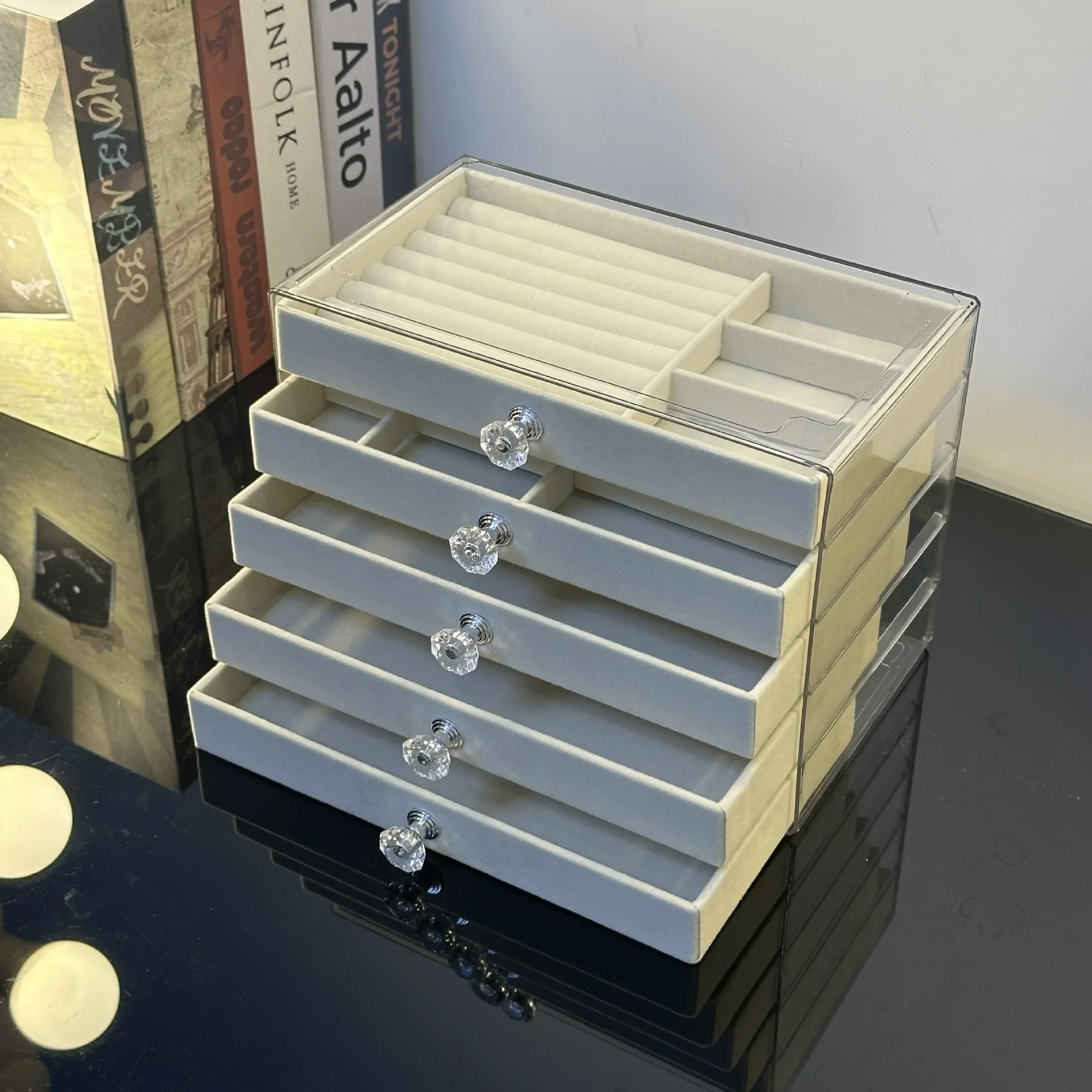 

High-end 5-layer Velvet Acrylic Jewelry Storage Box for Anti-oxidation Earrings Stud Earrings and Necklace Exquisite Accessory