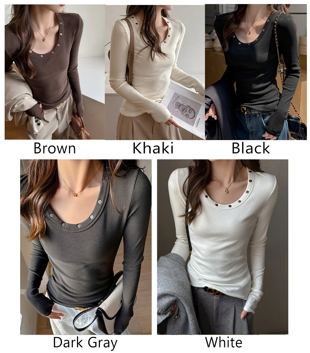 Women Autumn Korean S-XL Clothing Casual Street Fashion Long Sleeved All-Match U-neck Base Layer Comfortable Jogging Tops