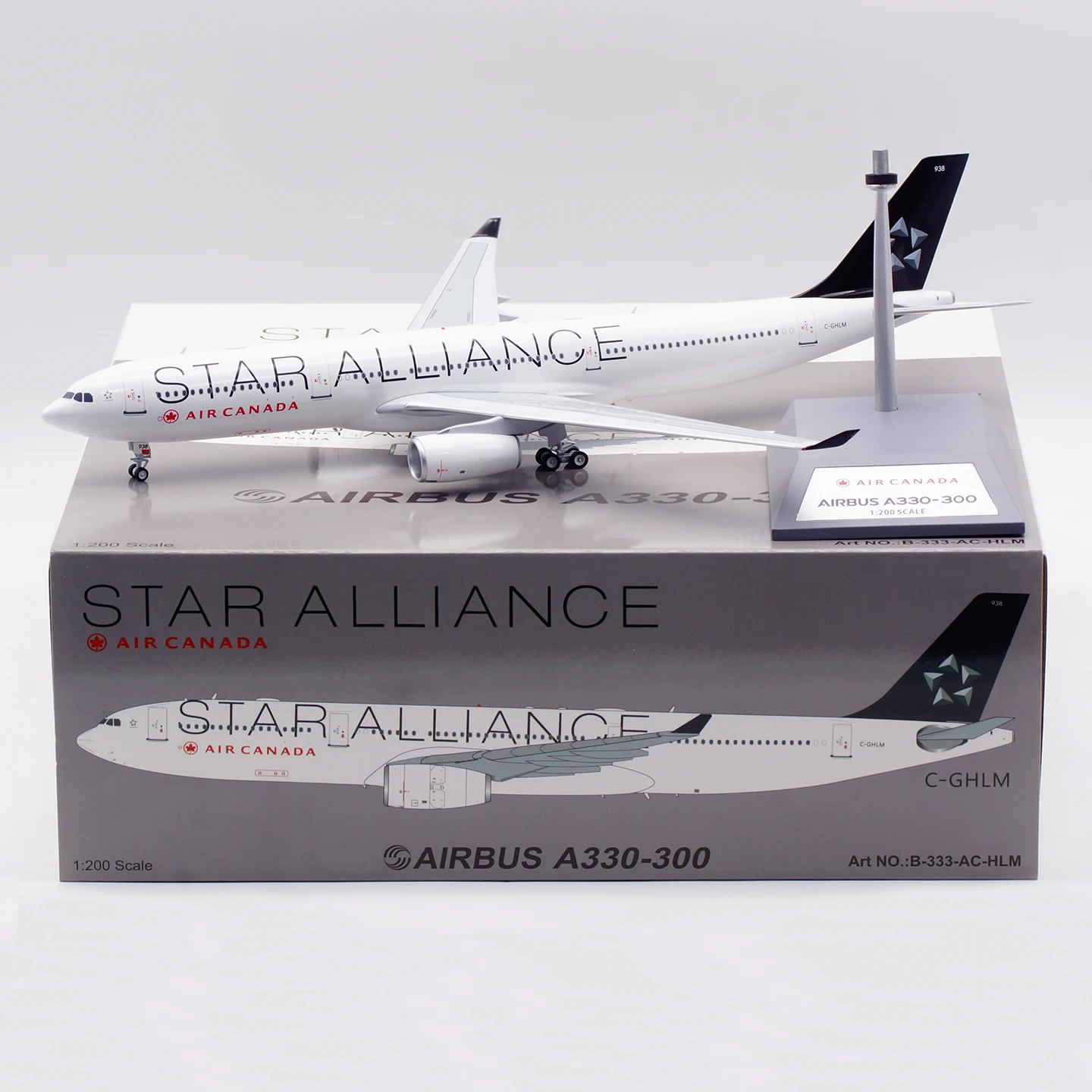 

B-333-AC-HLM Коллекционный самолет из сплава в подарок B-модели 1:200 Air Canada "StarAlliance" Airbus A330-300 Литая под давлением модель самолета C-GHLM
