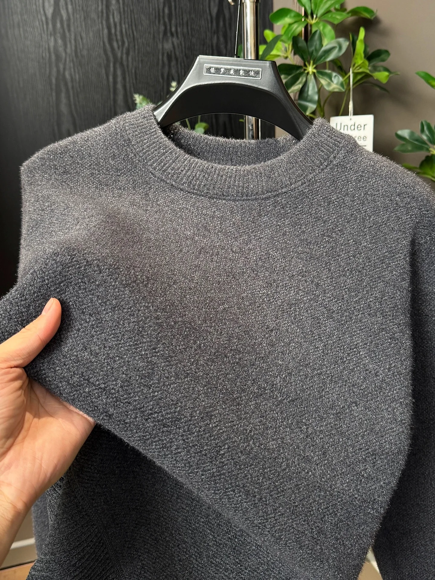 Hochwertiger einfarbiger Herren-Strickpullover, Herbst-Winter, Plüsch, warm, modisch, bequem, lässig, vielseitig, Rundhalspullover