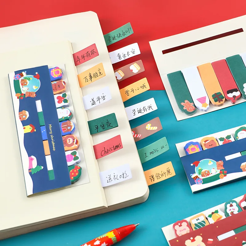 Kerst Index Memo Pad Sticky Notes Pagina Markers Papier Index Bookmark Cartoon Student Leuke Briefpapier Classificeren Bestand