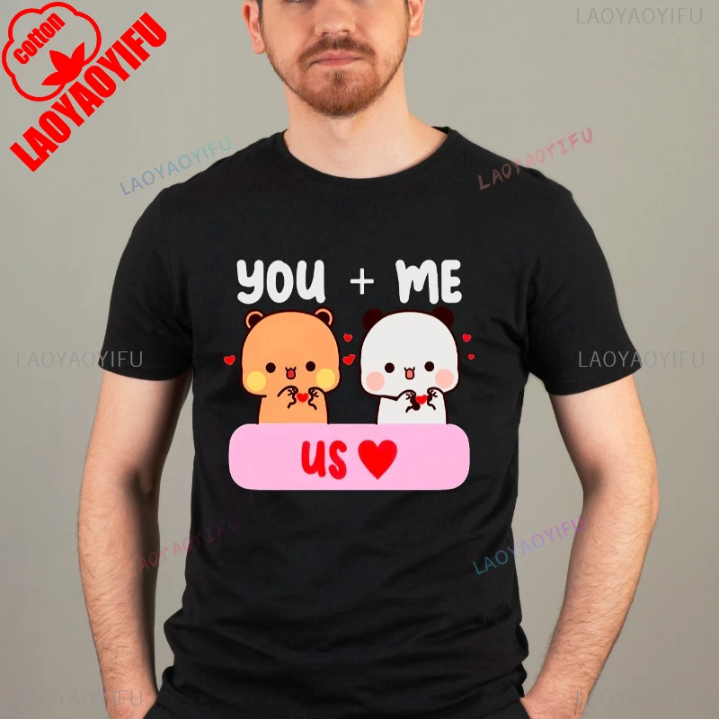 Kawaii DUDU BUBU الحب الأزواج أنت وأنا إلى الأبد لطيف الكرتون الدببة زوجين مطابقة المحملة موضة عادية تي شيرت مطبوع بلايز