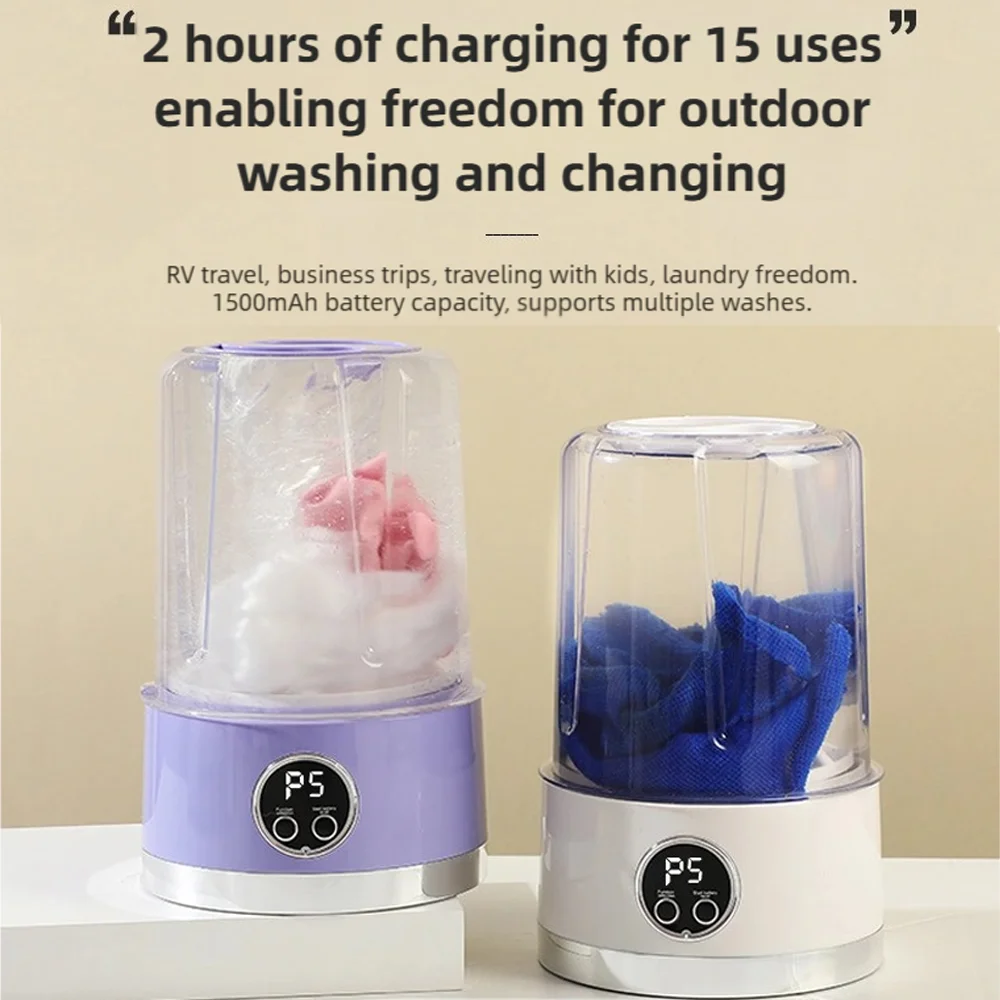 Cordless 1L Mini Washer USB Rechargeable 3000mAh 2-Speed Portable For Travel Socks Underwear Clothes Washing Cups image 5