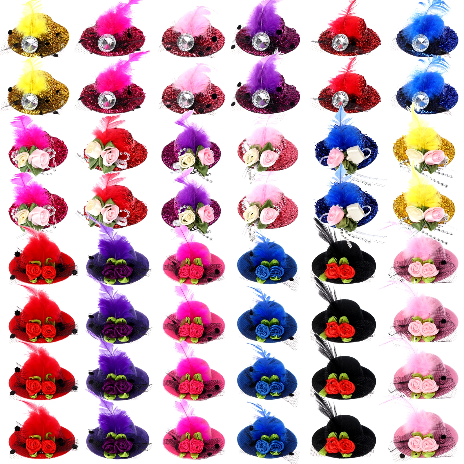 12 Pieces Mini Hat Hair Clip Mini Top Hat Fascinator Decorative Small Hat Hair Clips Girls Hair Decorations (Random Color)