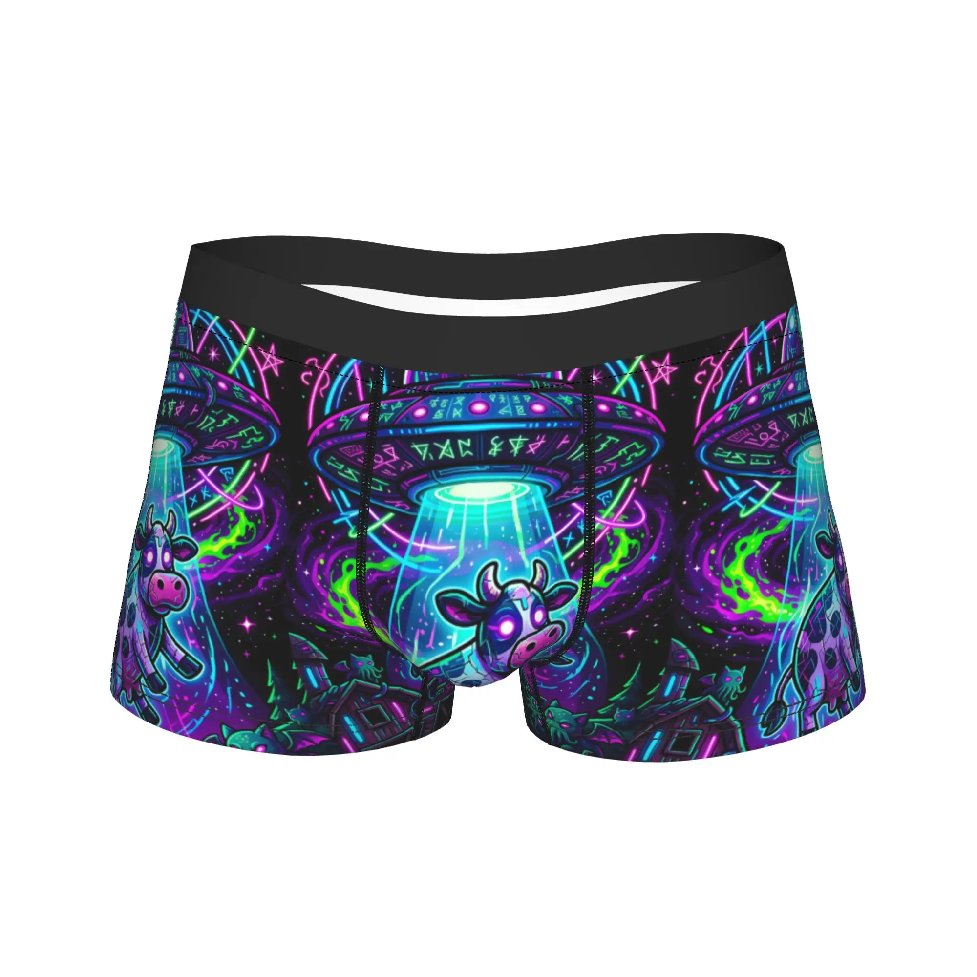Retro Fun Alien Cow Print Underwear  Men Shorts Briefs Elastic Boxer Shorts High Quality Customs Plus Size Underpants