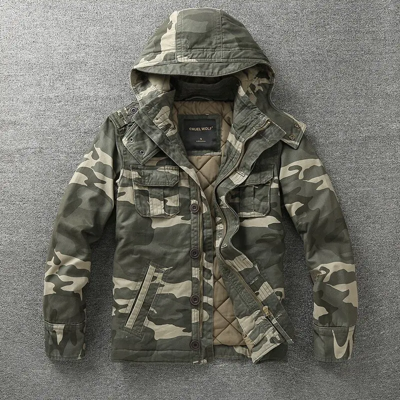 

Autumn Winter New Casual Wear Mens Oversized Camo Jacket Sportswear Thick Denim Jacket Male Green Coat