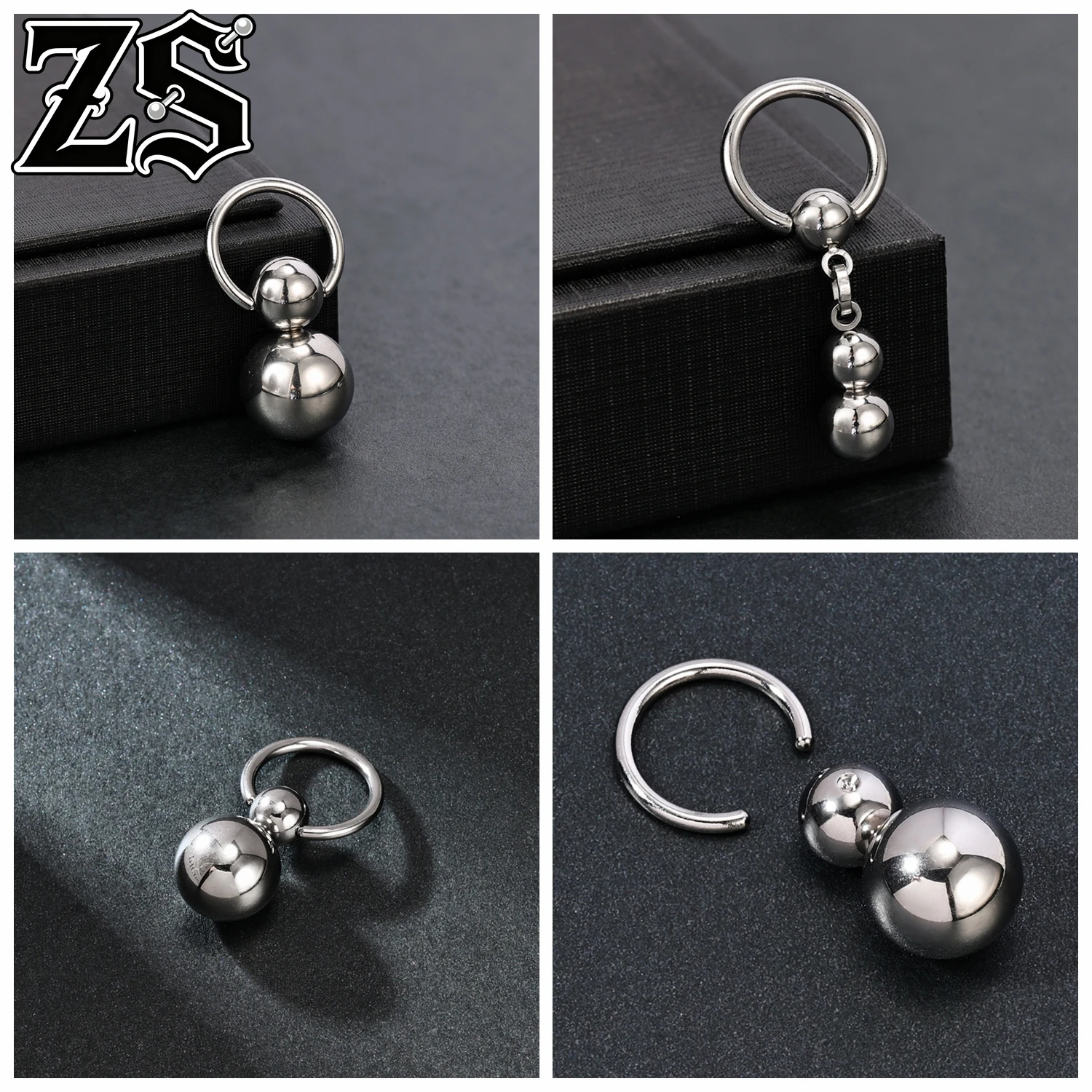 ZS 1-2PCS/Lot 14G/12G Heavy Pendant Stainless Steel Nipple Rings Men Women Private Ring Round Taper Balls Body Piercing Jewelry