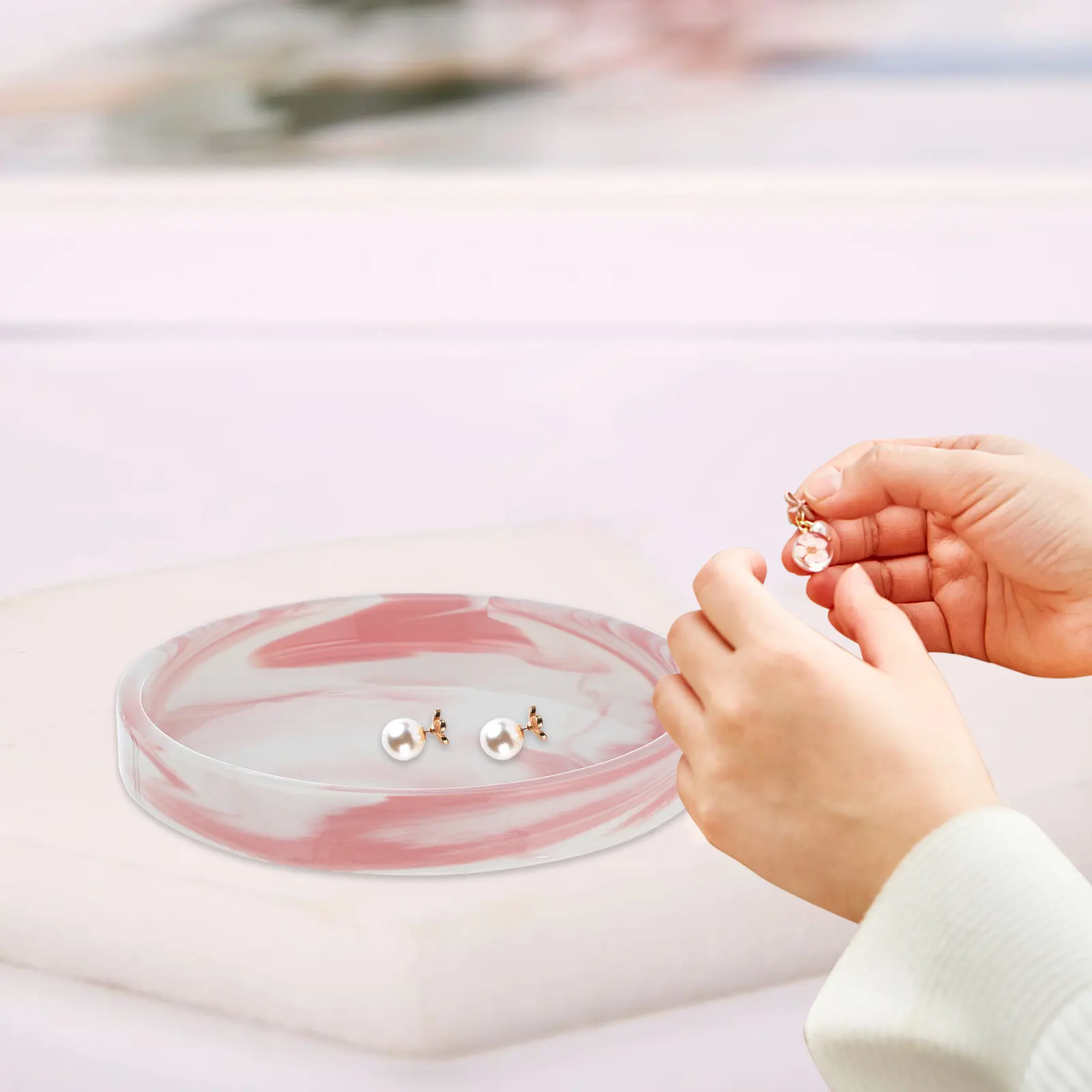 

1Pcs Marbling Ceramic Storage Plate for Jewelry Bathroom Items Kitchen Fruit Serving Home Adornment Nordic Decor Multipurpose