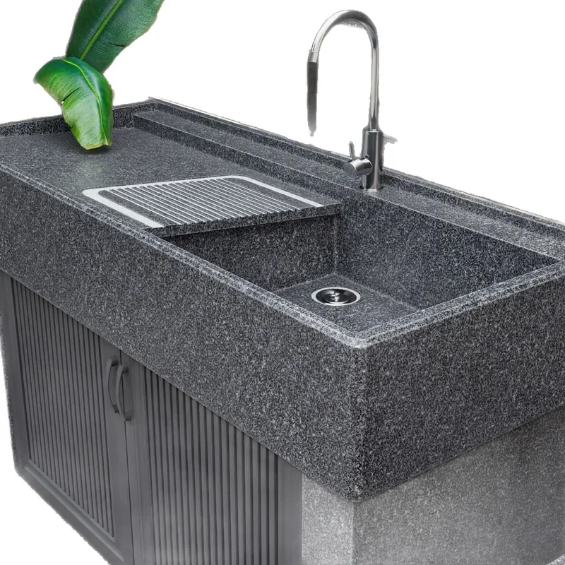 Outdoor Integrated Granite Laundry Sink with Washboard Multifunctional Washing Basin Cabinet for Balcony Courtyard Utility Area