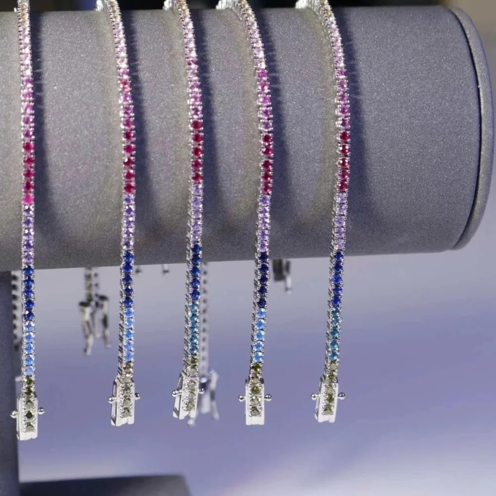 18CM Multicolor Silver Bracelet Tennis Bracelet 3 MM Colorful Zircon Bracelets