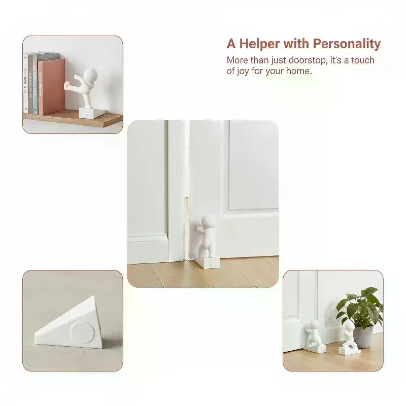 Cute White Humanoid Door Stopper With Non Slip Base Durable Material Perfect For Home Office Bedroom Decor