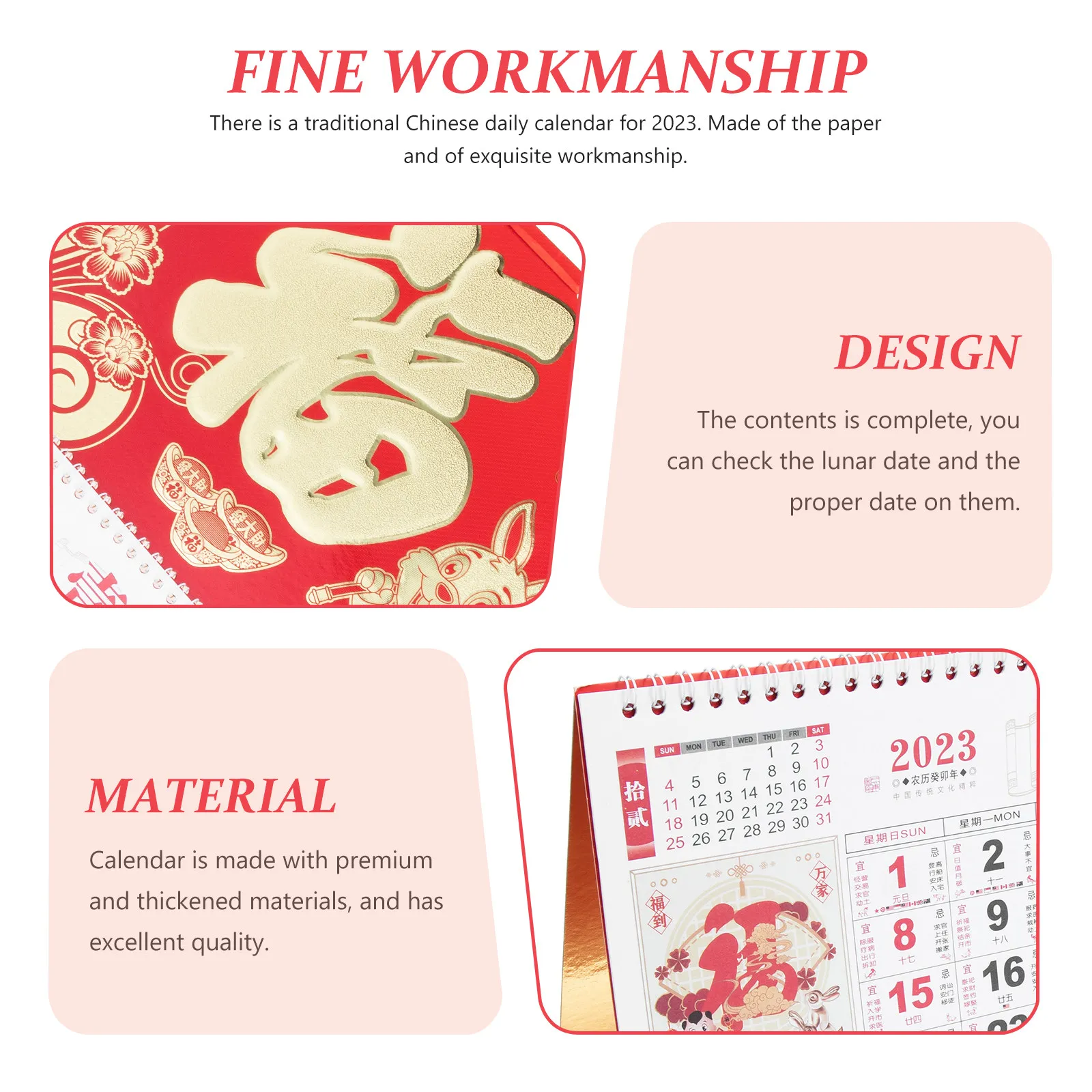2023 Year of The Rabbit Wall Hanging Calendar Traditional Chinese Lunar Calendar with Solar Terms Daily Date Reference Premium