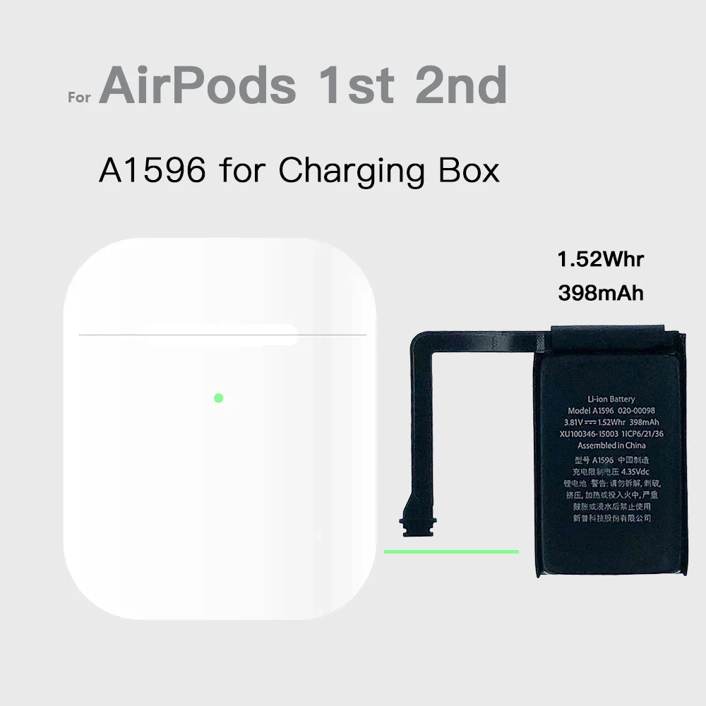 Wymienna bateria do Airpods 1st 2nd A1523 A1722 A2032 A2031 Air Pod 1/2 A1596 bezprzewodowy zestaw słuchawkowy bateria GOKY93mWhA1604