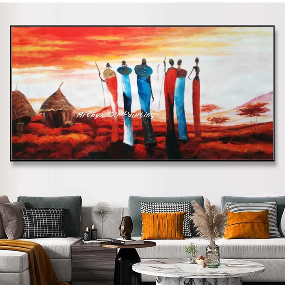 

Arthyx Large Handmade African Tribes Oil Paintings On Canvas Modern Landscape Poster Wall Art Picture Room Decoration Home Decor
