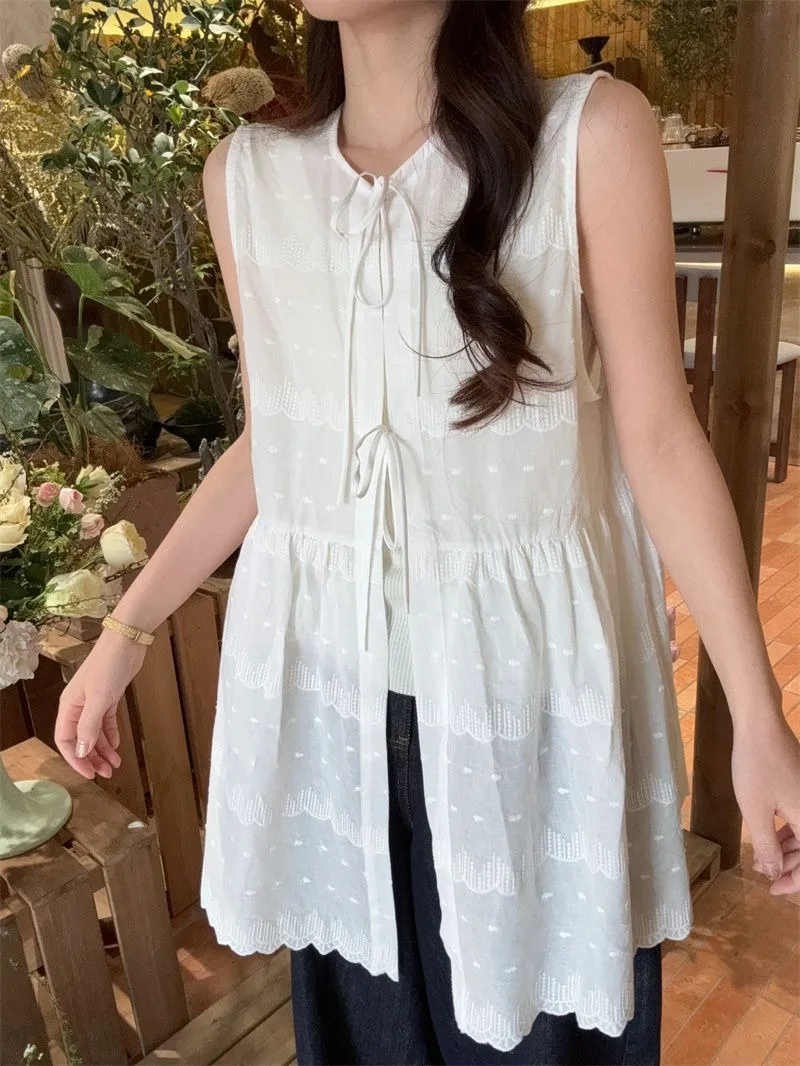 French Style Embroidered Sleeveless Sun Protection Shirt for Women, Korean Layered Design Vest Dress, Summer 2025 New Collection