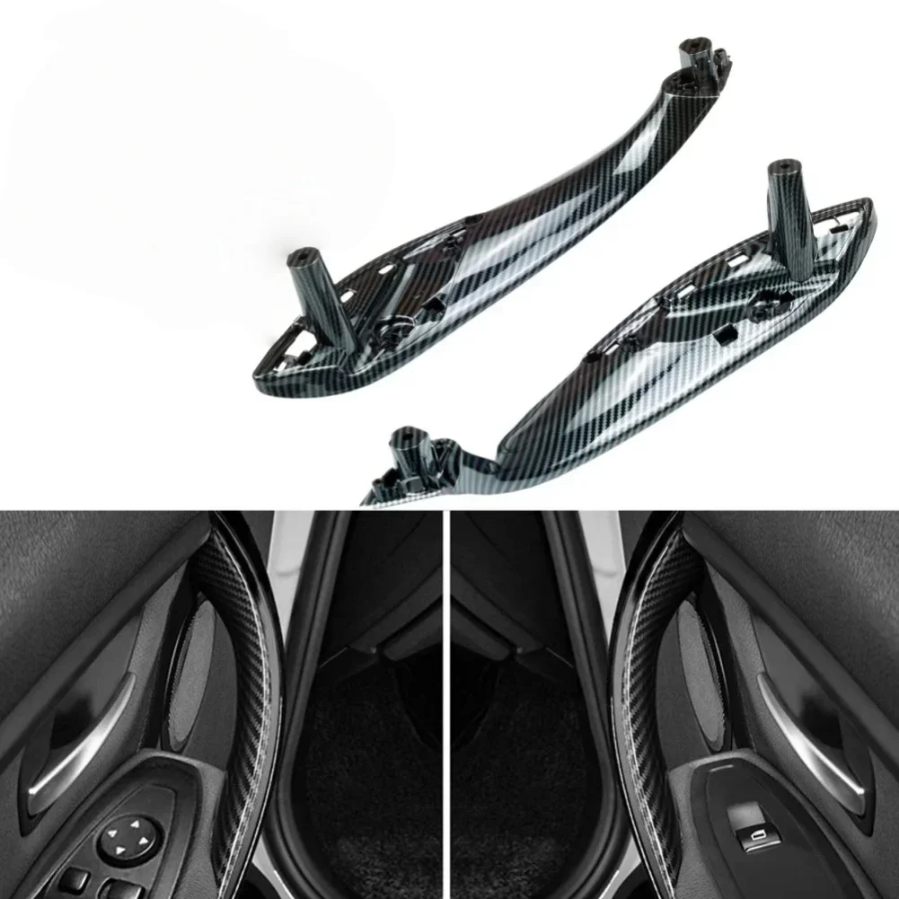 4PCS ABS+PC Interior Door Pull Handle with Carbon Fiber Texture for BMW F30 F31 F80 2012-2018 316i to 340i and