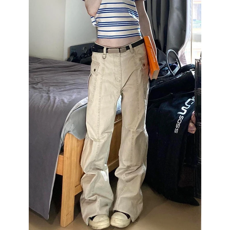 

Women‘s Khaki Jeans High Waist Vintage Straight Summer Y2K Classic Denim Pants Streetwear American Wide Leg Baggy Denim Trouser