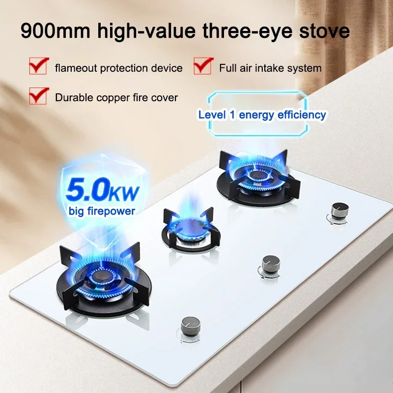 Home Appliances Three-eye White Gas Stove Built-in Household Natural Gas Three-head Gas Cooker Porous Fierce Fire Cooker