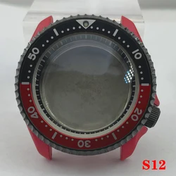 Watch Modify Parts 42.3mm Red Ceramic Coated Sapphire Glass Aluminum Bezel SKX007 Watch Case Suitable For NH35/36 Movement 20Bar
