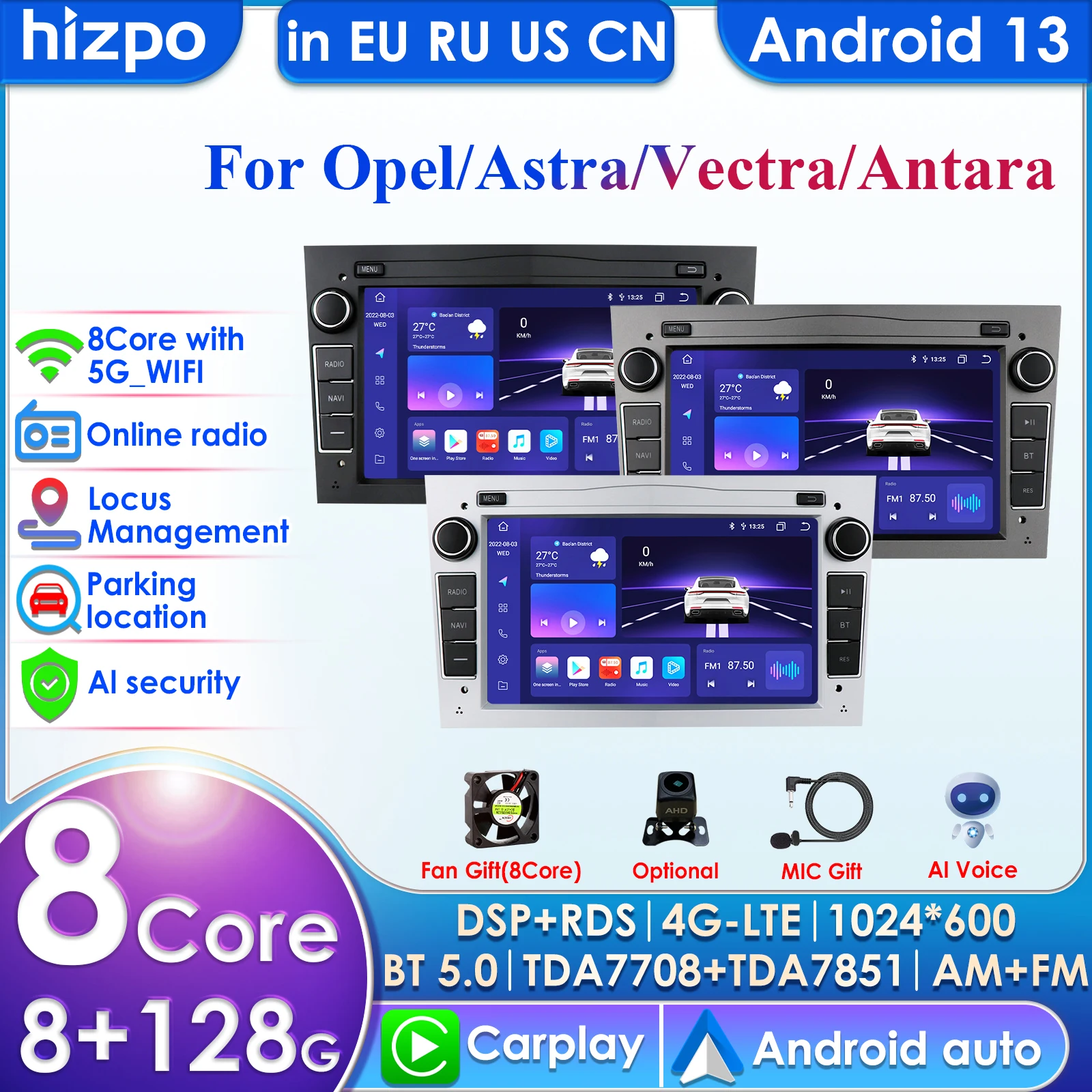 

8G+128G Android 12 2 Din Car GPS PLAYER for Opel Astra H J 2004 Vectra Vauxhall Antara Zafira Corsa C D Vivaro Meriva Veda Radio