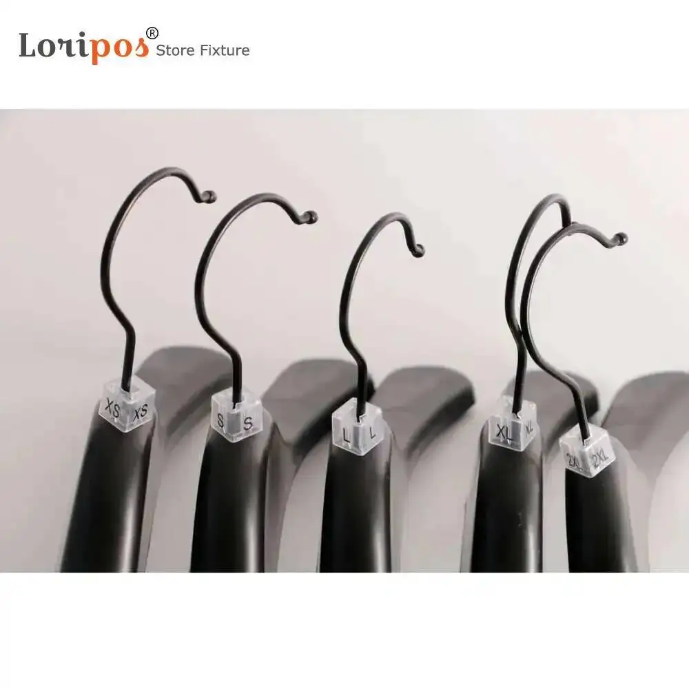 100 قطعة شماعات ملابس مربعة علامة XS S M L XL 2XL أحجام شماعات قضيب للملابس ترميز اللون الأسود