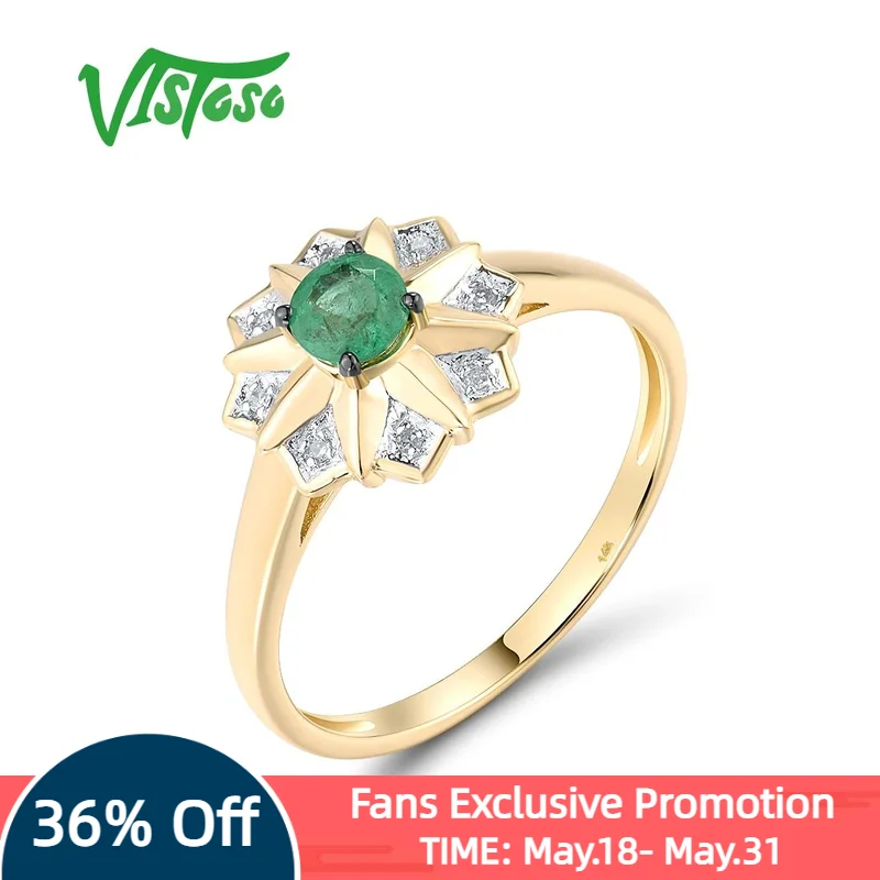 

VISTOSO Authentic 14K 585 Yellow Gold Ring For Women Sparkling Emerald Diamond Daily Wearing Fancy Party Gifts Fine Jewelry