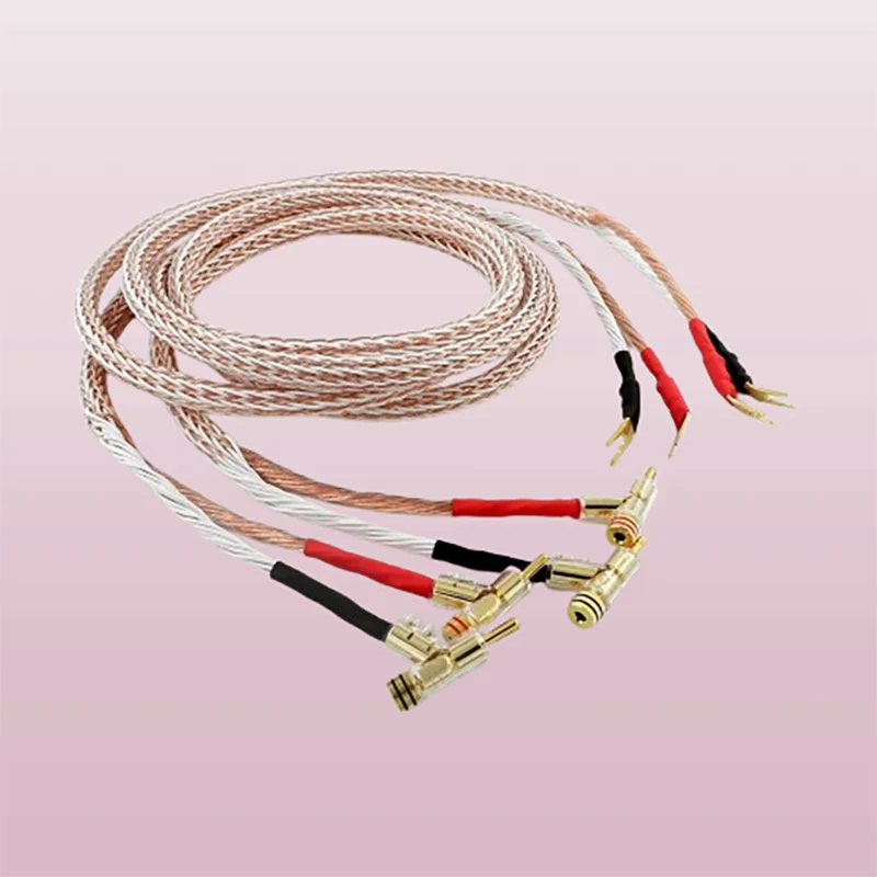 

High end customized 8TC conductor speaker cable connection wire with rhodium Y-shaped adapter suitable