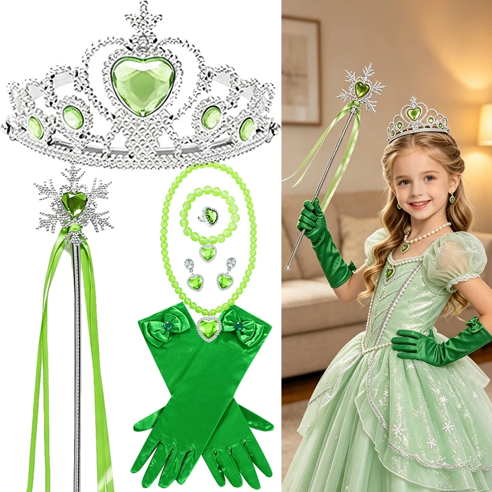 Girls Green Fairy Cosplay Props Kids Butterfly Wings Headband Necklace Bracelet Earrings Princess Party Halloween Dress Up Sets
