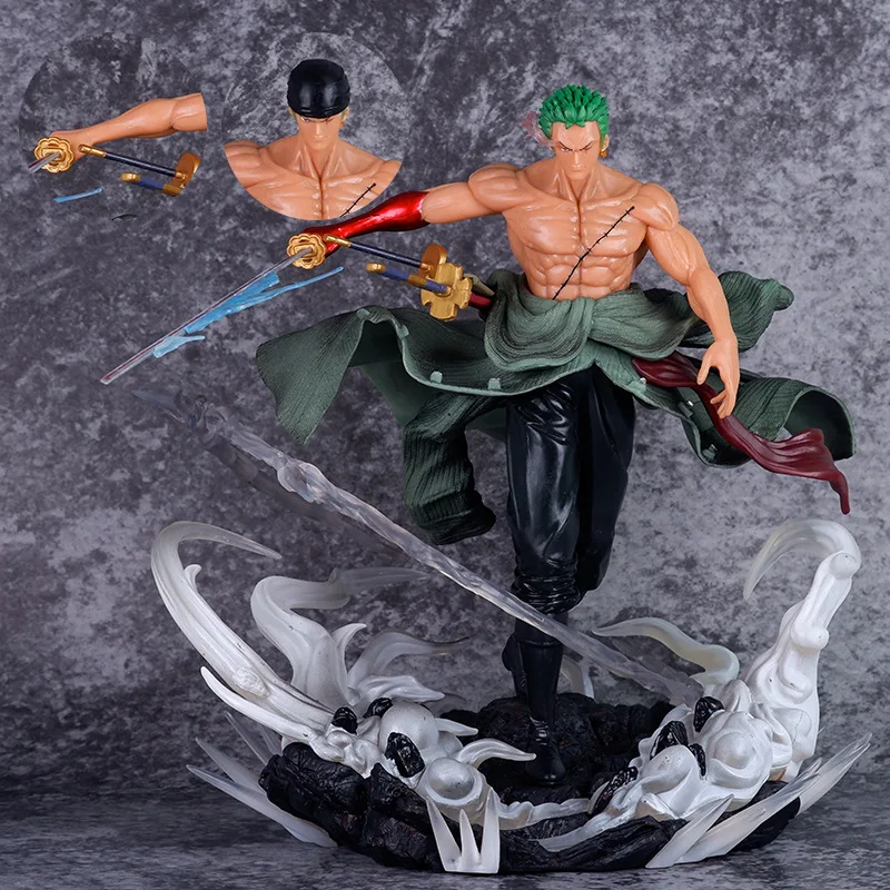 

One Piece Roronoa Zoro двойная форма боевой три ножа поток Аниме фигурки статуя ПВХ украшения модели куклы игрушки подарки