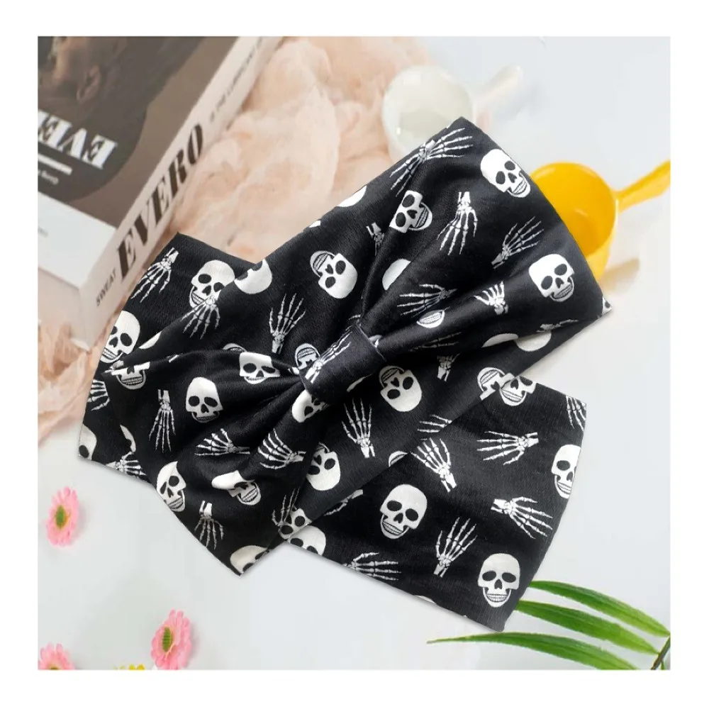 1pc Mode Nicht Slip Punk Stirnband Schädel Muster Stirnband Halloween Kopfbedeckungen Verknotet Haarband Haar Styling Zubehör – Detail 3