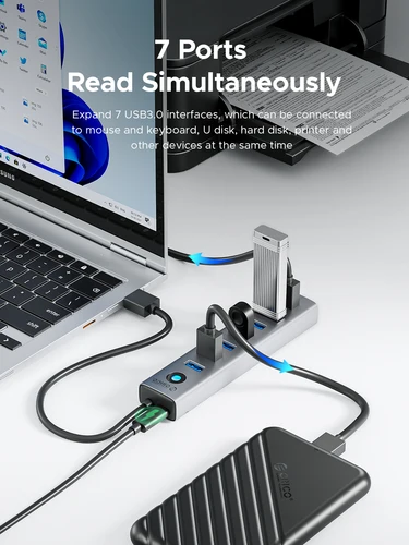 Imagen 2 del producto ORICO 7 en 1 USB 3,0 Hub 5Gbps tipo C estación de acoplamiento para superficie Macbook portátiles USB 3,0 7 puertos HUB PC adaptador USB Spliter