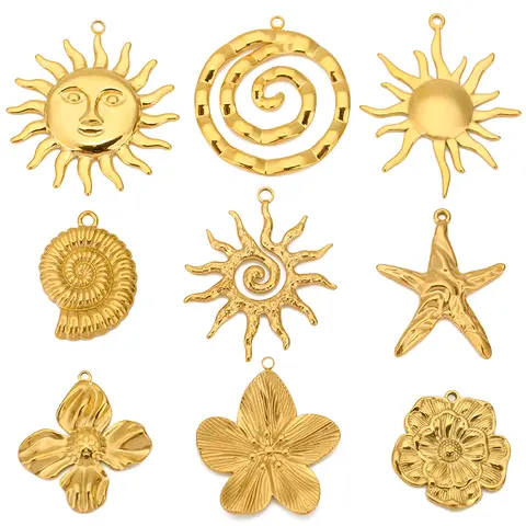 4 pçs de aço inoxidável espiral círculo redondo sol flor concha grandes encantos pingentes para diy brinco colar jóias fazendo suprimentos
