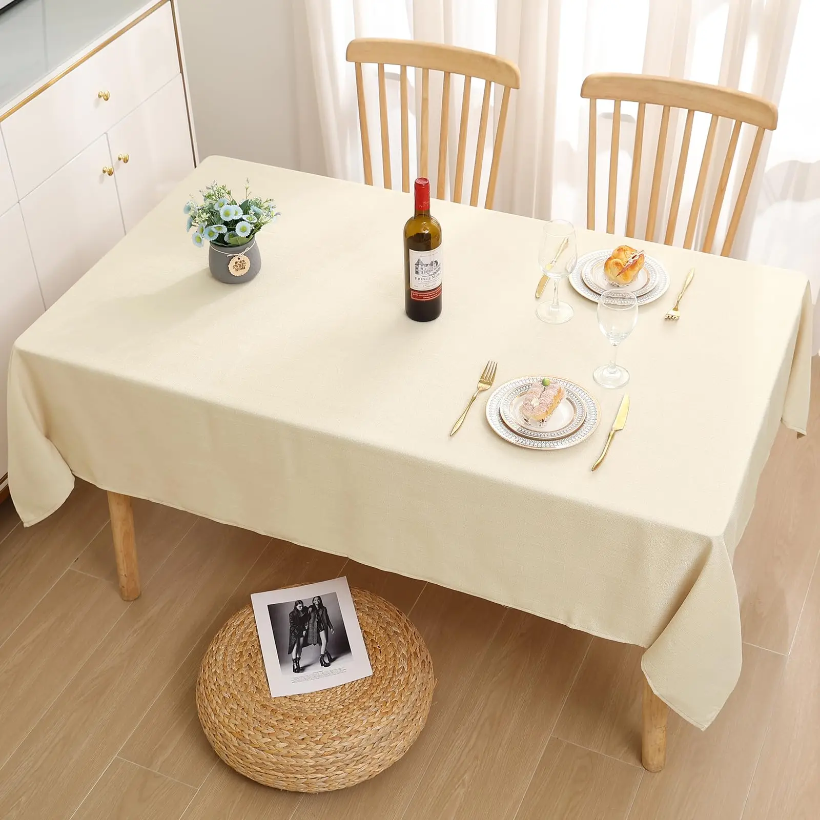 

HAPIHAPPY Domestic Tablecloth Rectangular And Round Unpatterned Linen Table Cloth Solid Color Washable Tablecloth For Table