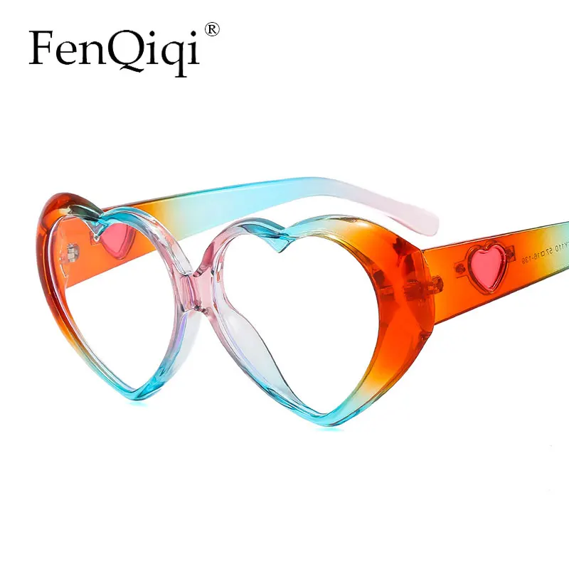 

Heart Shape Rainbow Color Flat Clear Lens Ladies Heart Shape Glasses Frame Blue Light Blocking Optical Glasses