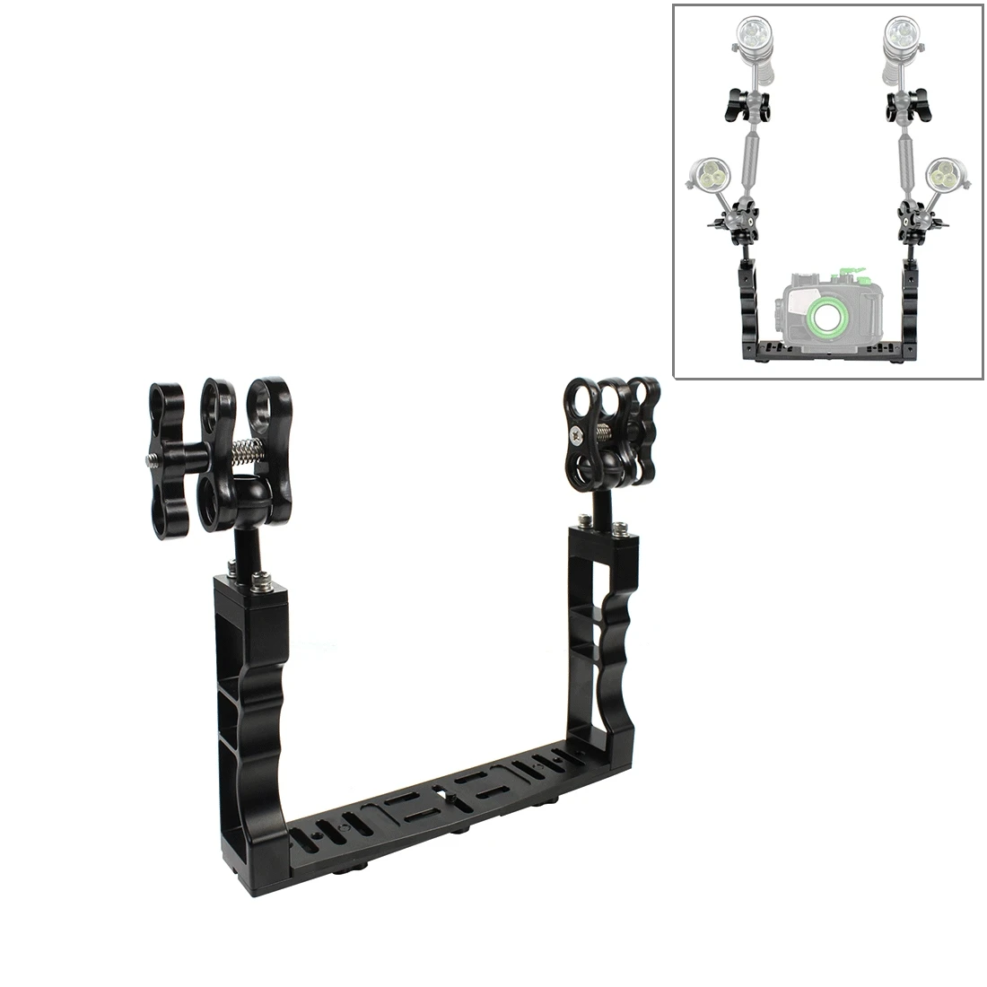 

PULUZ Dual Handle Aluminium Tray 1/4 Screw Camera Stabilizer with Dual Ball Clamp For Underwater Photography Diving Accessories
